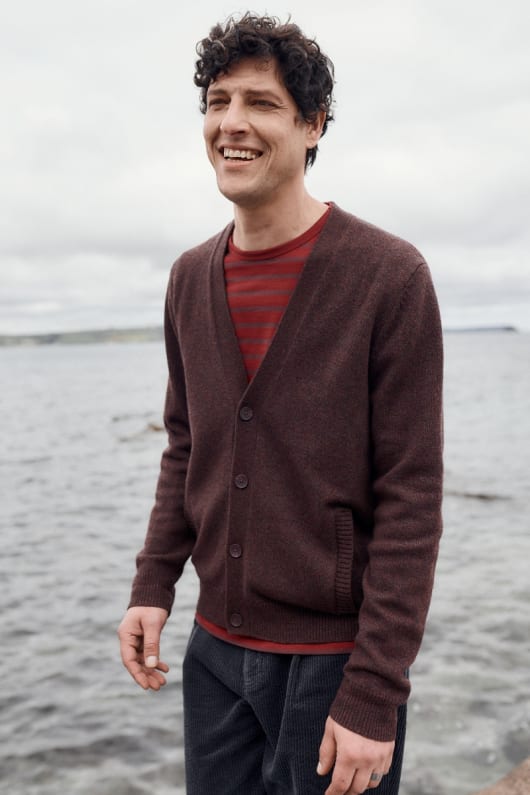männer s transparent lambswool blend cardigan