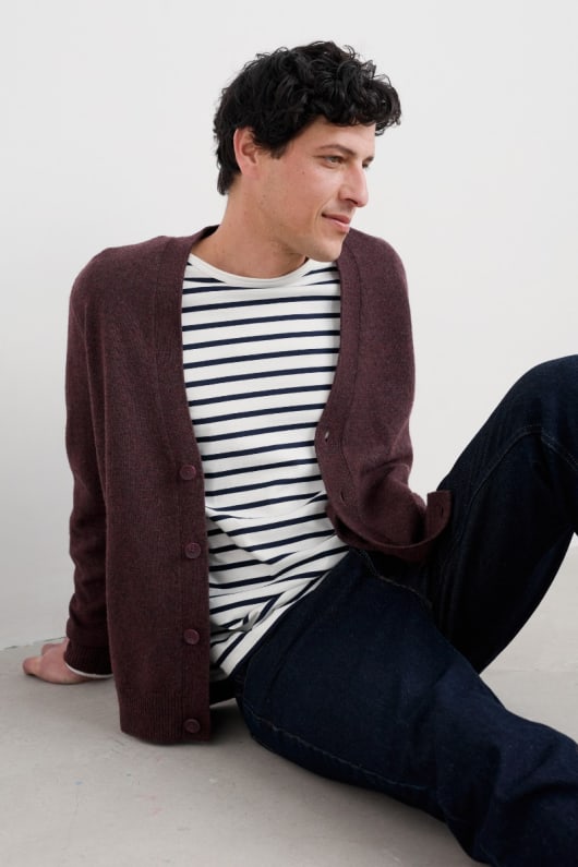 männer s transparent lambswool blend cardigan