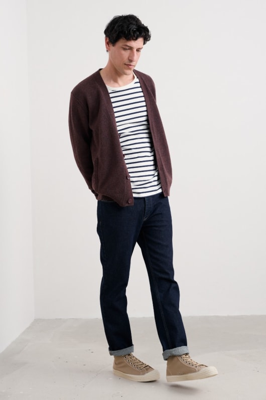 männer s transparent lambswool blend cardigan