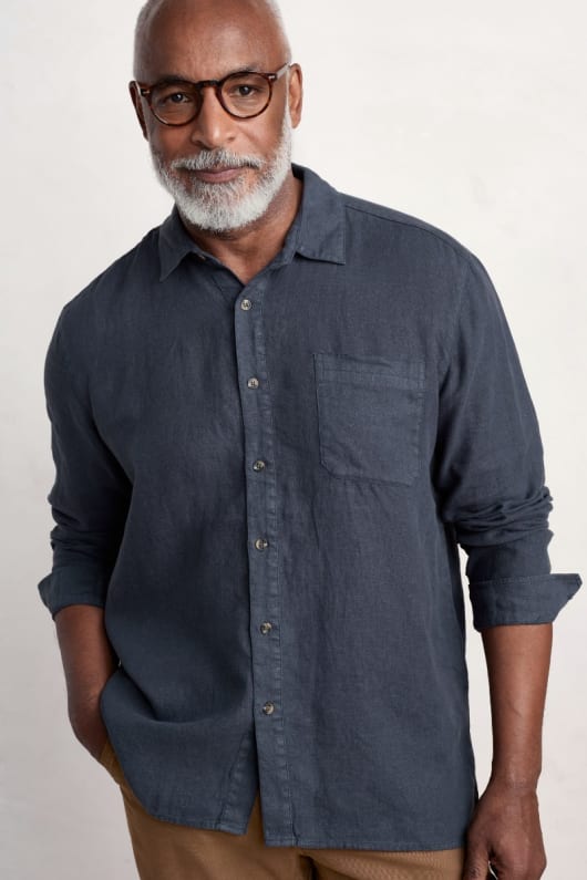 männer kurator leinen shirt