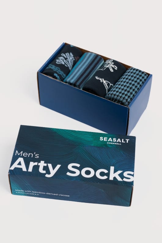 geschenkbox mit 4 männer blau arty socken