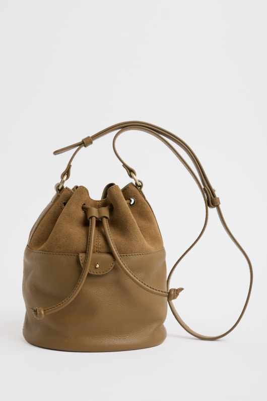 mor flut wildleder und leder eimer tasche