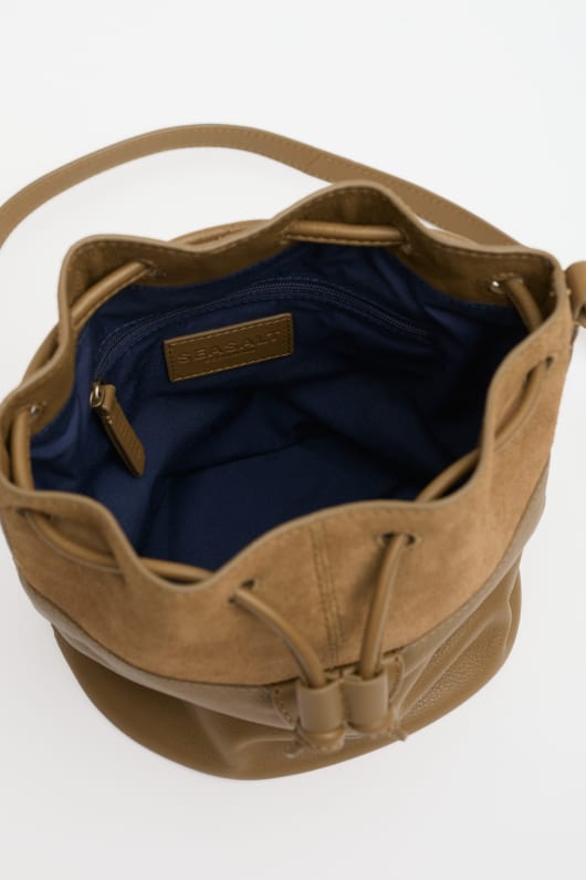 mor flut wildleder und leder eimer tasche