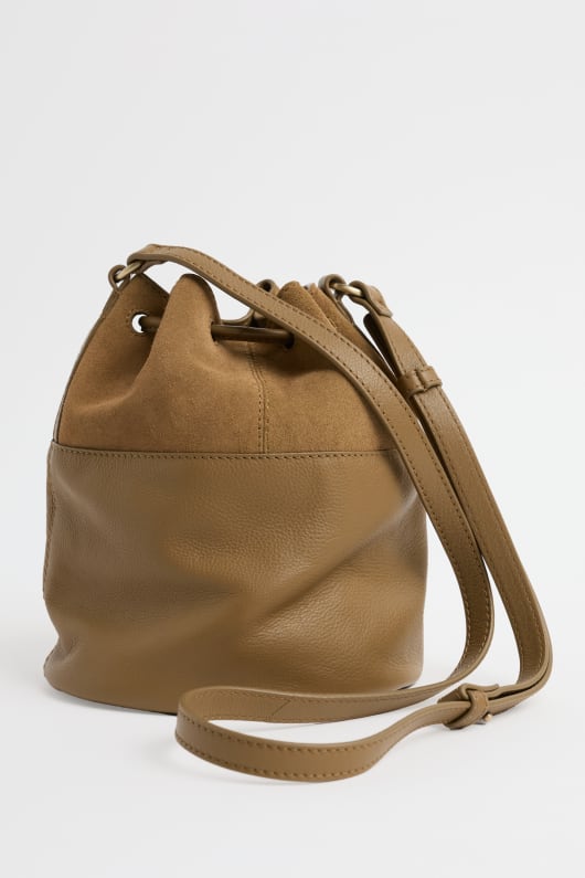 mor flut wildleder und leder eimer tasche