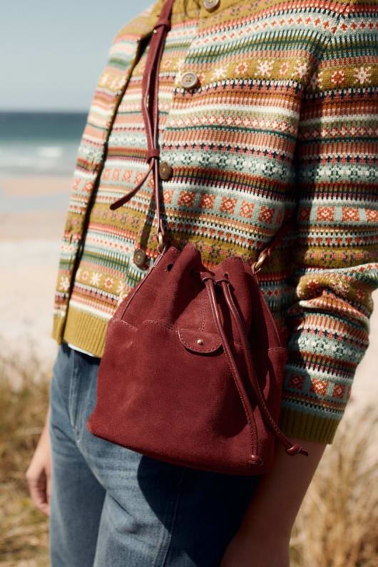 mor flut wildleder eimer tasche