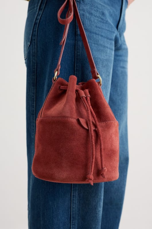 mor flut wildleder eimer tasche