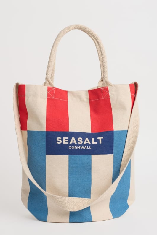 canvas split stripe tote bag
