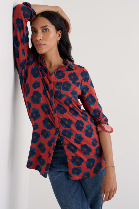 taube pflanze jersey button-through tunika
