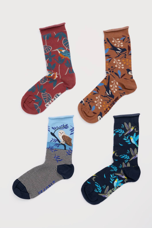 geschenkbox mit 4 frauen arty vogel-socken